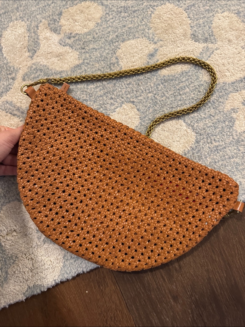 Clare V Woven Half Moon Fanny Pack in Tan with Red Zipper - Picture 5 of 6